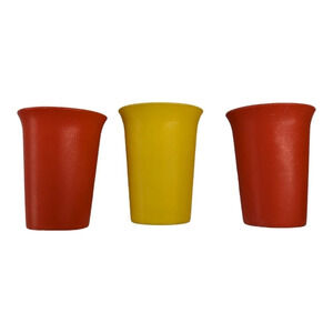Trio of Vintage Flared Edge Tupperware Plastic Cups 2-Orange/1 Yellow